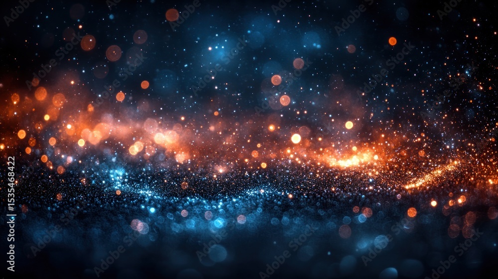 Poster abstract cosmic background with sparkling dust particles and bokeh lights