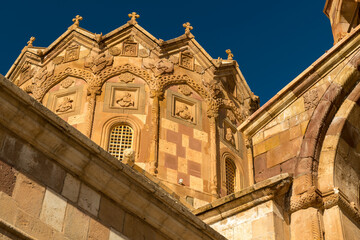 Obraz premium Closer view of the Armenian church of St Stephen, with its decorations.