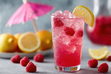 Refreshing Raspberry Lemonade with Ice