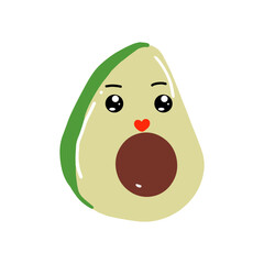 avocado kawaii cartoon character, kawaii cute avocado with a smile. Avocado kawaii flat illustration. Stylized vector character with smiling face,