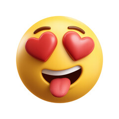 Smiling Emoji with Love Eyes and Tongue , PNG isolated cut out image