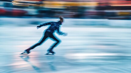 Skater in motion on ice rink. Blurry movement