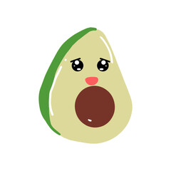 avocado kawaii cartoon character, kawaii cute avocado with a smile. Avocado kawaii flat illustration. Stylized vector character with smiling face,