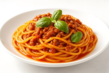 Delicious spaghetti with meat sauce and basil