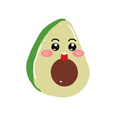 avocado kawaii cartoon character, kawaii cute avocado with a smile. Avocado kawaii flat illustration. Stylized vector character with smiling face,