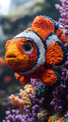 Naklejka premium Vibrant LEGO Clownfish Amidst Coral Reef