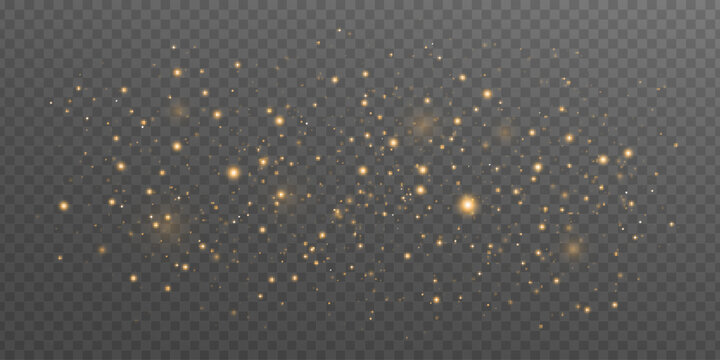 Glowing golden particles isolated on a transparent background. Magical sparkling light effect for festive, holiday or fantasy themes. Shimmering dust with lights bokeh. Vector illustration.