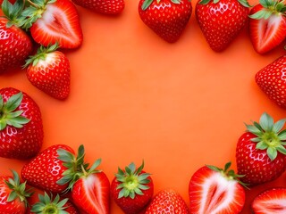 Frame of strawberries on an orange background