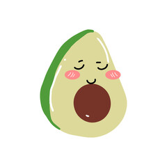 Fototapeta premium avocado kawaii cartoon character, kawaii cute avocado with a smile. Avocado kawaii flat illustration. Stylized vector character with smiling face,