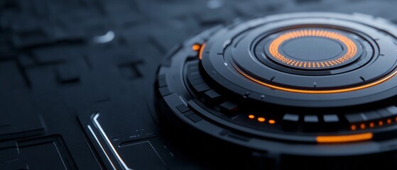 Futuristic Circular Interface with Glowing Elements on Dark Background for Technology Concepts