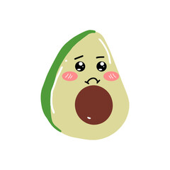 avocado kawaii cartoon character, kawaii cute avocado with a smile. Avocado kawaii flat illustration. Stylized vector character with smiling face,
