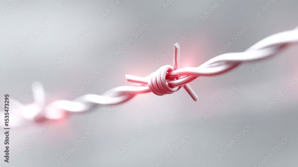 Poster a close-up view of a twisted barbed wire showing its sharp points. the image conveys feelings of ten
