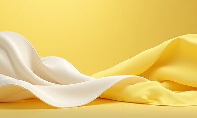 Elegant abstract background with flowing soft yellow and cream fabric in studio lighting