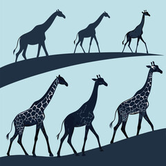 Stylized giraffe silhouette illustration in a minimalist graphic design with elegant lines and patterns