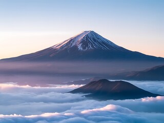 Fototapeta premium Mount Fuji's Grandeur: Sunrise over Japan's Sacred Peak and Cloud Sea