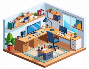 Isometric Office Workspace Design Illustration