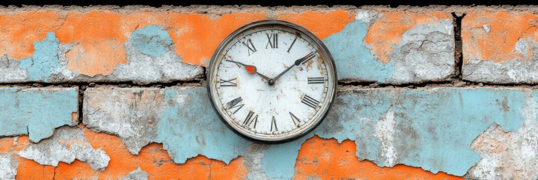 Vintage Clock on Distressed Brick Wall - Powered by Adobe