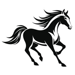 Obraz premium Black and white elegant silhouette of a running horse in dynamic motion isolated on white