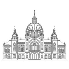 Chhatrapati Shivaji Maharaj Terminus Mumbai Line Art Illustration, Detailed Black and White Drawing of Famous Victorian Gothic Railway Station with Dome, Clock Tower, Arches and Historic Architecture