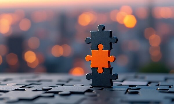 Stacked puzzle pieces illustrating unity collaboration teamwork and business solutions