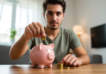 Person putting coins into a piggy bank, symbolizing savings and financial planning