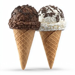 Ice cream scoops with cone isolated on white background.