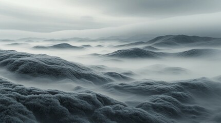 Misty gray hills. Surreal fog landscape with abstract texture layers.