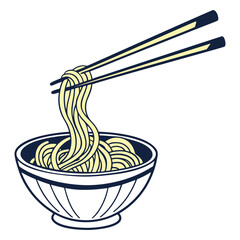 Bowl of noodles with chopsticks flat icon vector design
