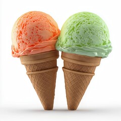 Ice cream scoops with cone isolated on white background.