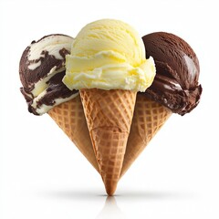 Ice cream scoops with cone isolated on white background.