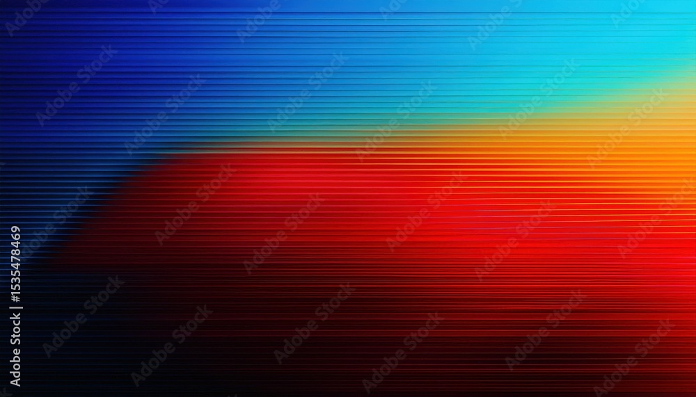 Poster vibrant horizontal glitch wave with gradient blue to red transition and pixel distortion effect for 