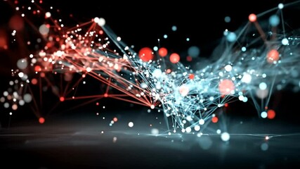 Abstract network of interconnected points and lines in red and blue tones - Powered by Adobe