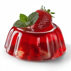Strawberry jelly dessert isolated on white background.
