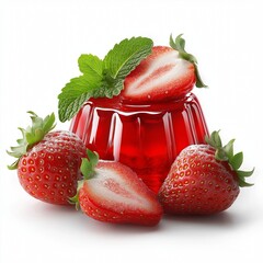 Strawberry jelly dessert isolated on white background.