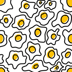 seamless pattern with eggs, clip art of doodle hand drawn food scrambled eggs omelette doodle outline seamless pattern .