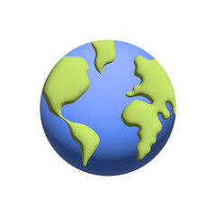 3d earth globe illustration on white transparent background
