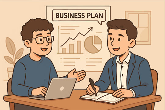 Professionals collaborate at an office desk, illustrating teamwork between a businessman and woman