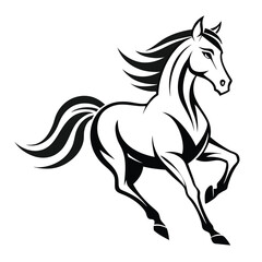 Elegant black and white running horse vector illustration for equestrian designs