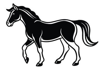 Obraz premium Elegant black and white silhouette of a graceful horse walking forward in profile