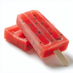 Two watermelon popsicles isolated on white background.