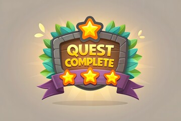 Achievement Unlocked Badge Icon – Colorful Gamer Reward and XP Progress Emblem for Game UI
