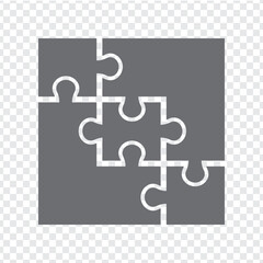 Simple icon puzzle in gray. Simple icon square puzzle of four elements and center on transparent background for your web site design, app, UI. EPS10.