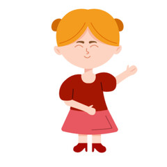 Cute Young Girl with Blonde Pigtails Waving Hand and Smiling Sweetly in a Friendly Cartoon Illustration.