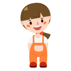 Adorable Little Girl with Short Brown Hair and Pigtail Wearing Cute Orange Overalls and Smiling Sweetly.