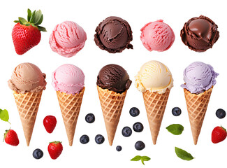 An ice cream theme with various colors and flavors, such as vanilla, chocolate, blueberry, strawberry, green tea,