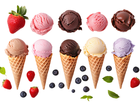 An ice cream theme with various colors and flavors, such as vanilla, chocolate, blueberry, strawberry, green tea,