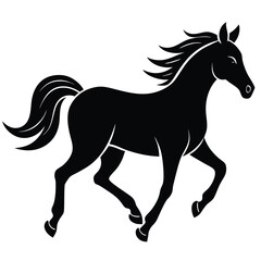 Obraz premium Elegant black silhouette of a horse running gracefully on a white background