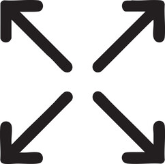 Four Black Arrows Pointing Outward from a Central Point on a White Background Expanding Icon