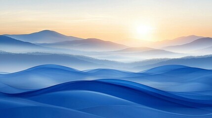 Blue waves and mountains, dawn