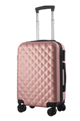 Modern Pink Travel Suitcase with Textured Design, isolated  on White Background